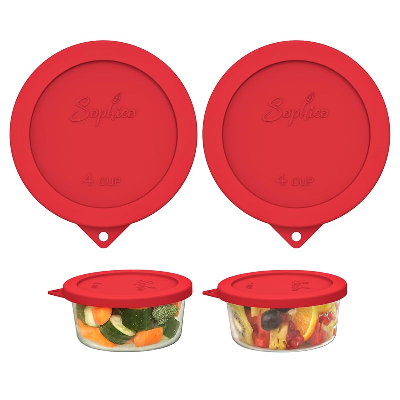 Sophico 4 Cup Round Silicone Storage Cover Lids Replacement for Anchor Hocking and Pyrex 7201-PC Glass Bowls (Container not Included) (Red-2 Pack) - Image 1